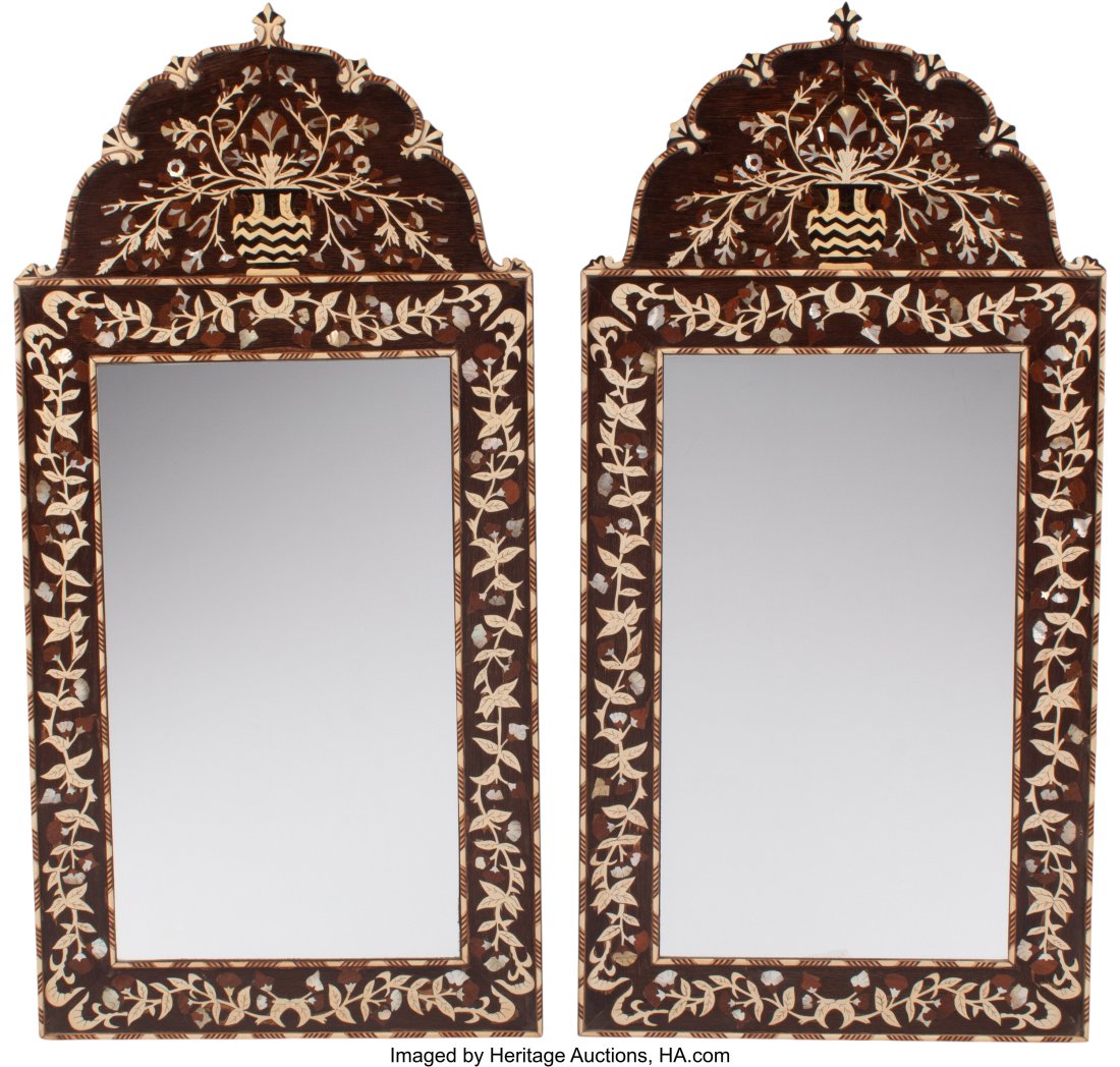 A Pair of Iberian Inlaid Mirrors 48 x 23-1/2 inc (1 of 4)