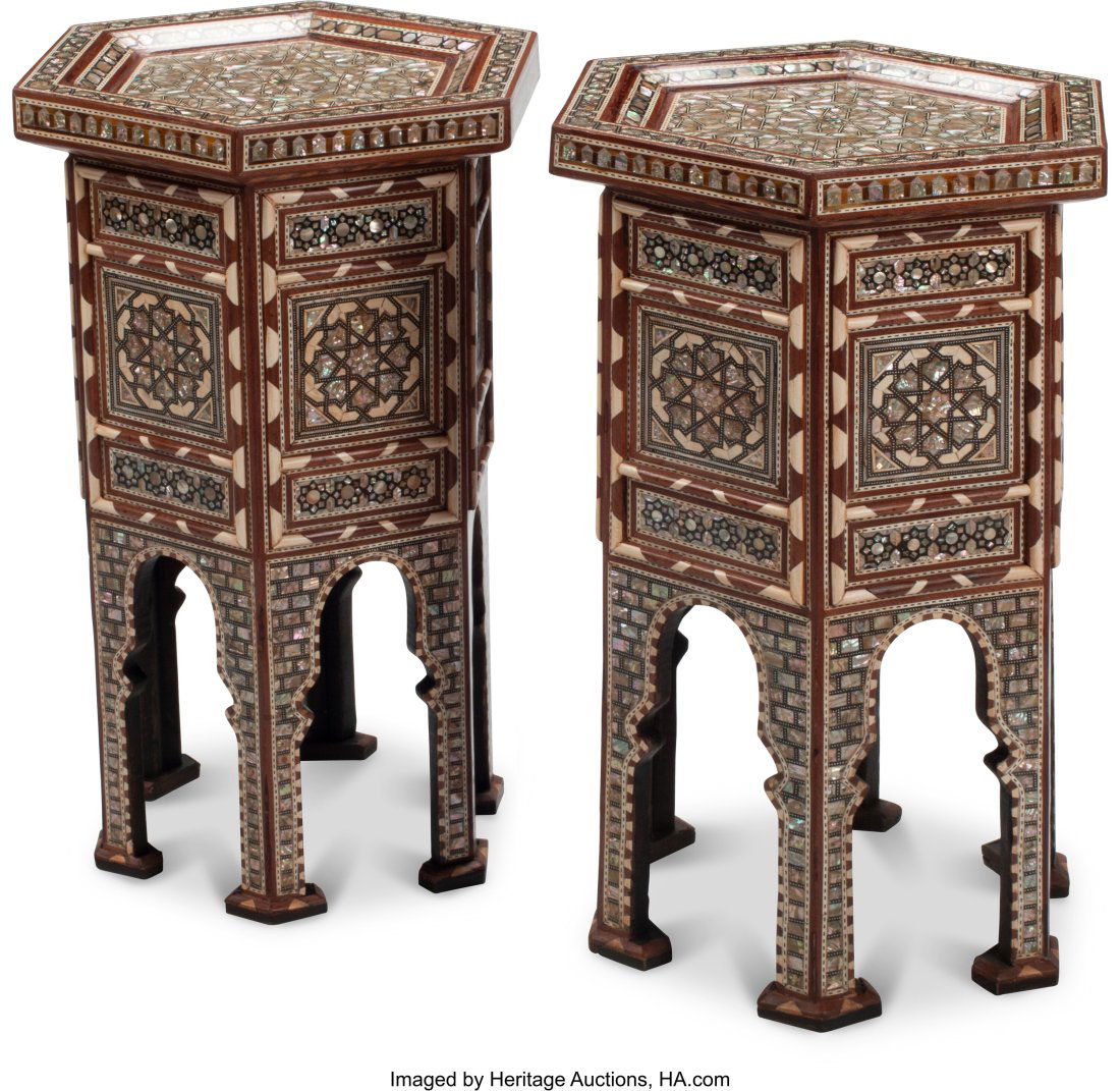 A Pair of Moorish Inlaid Hexagonal Tables 25-1/2 (1 of 4)