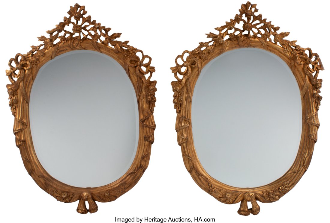 A Pair of Louis XV-Style Gilt Carved Wood Oval M (1 of 4)
