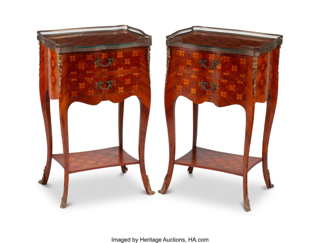A Pair of French Louis XV-Style Marquetry Inlaid (1 of 4)