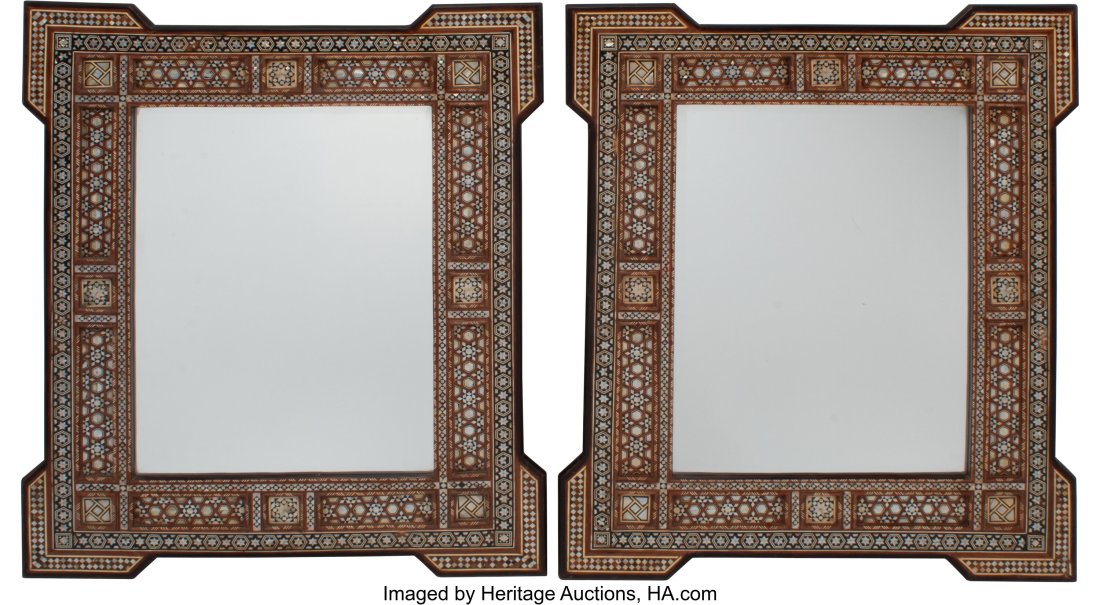 A Pair of Moorish Louis XVI-Style Inlaid Mirrors: A Pair of Moorish Louis XVI-Style Inlaid Mirrors 37 x 30 inches (94.0 x 76.2 cm) (each) HID03101062020 © 2024 Heritage Auctions | All Rights Reserved