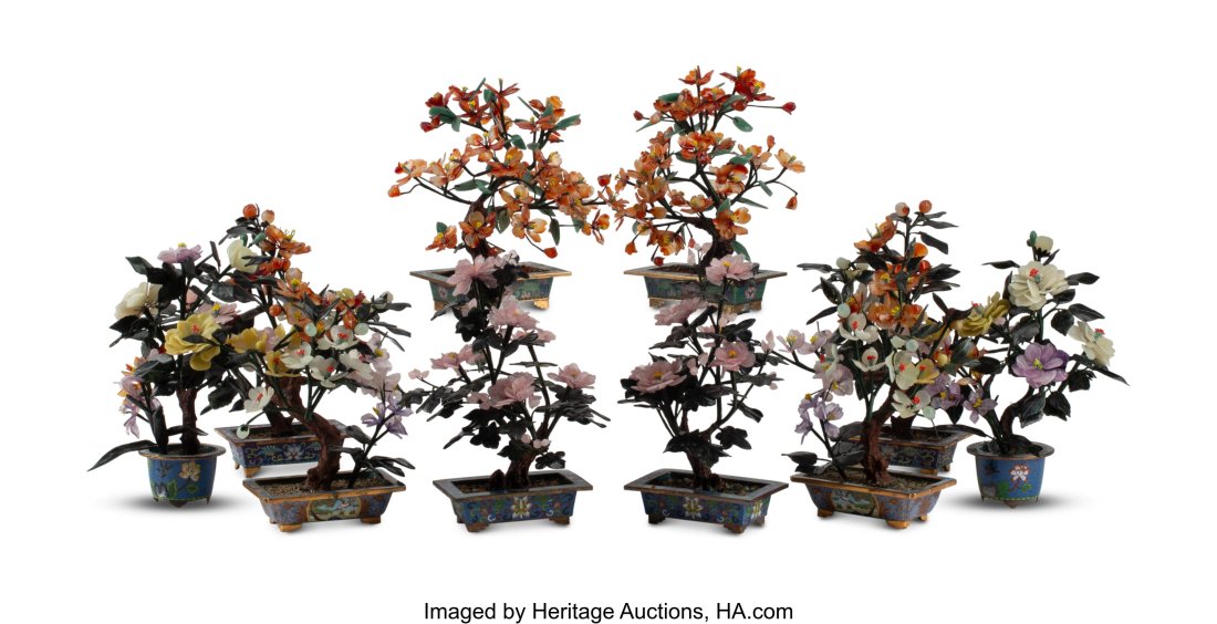 A Collection of Five Chinese Jade Trees on Clois (1 of 6)