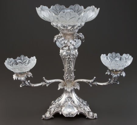 A BARNARD VICTORIAN SILVER AND CUT GLASS EPERGNE: A BARNARD VICTORIAN SILVER AND CUT GLASS EPERGNE Edward, Edward Jr., John, and Willia