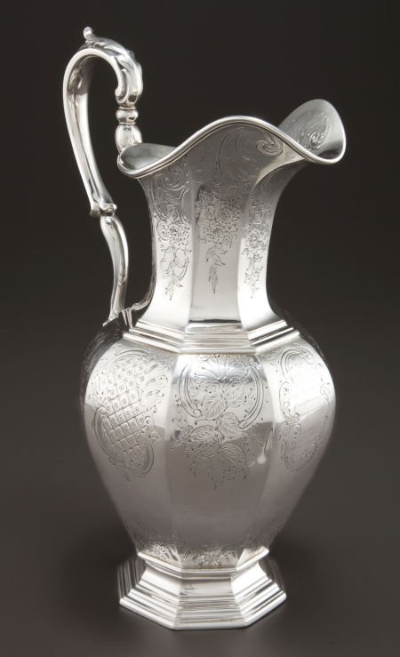 A WILLIAM FORBES COIN SILVER PRESENTATION PITCHE: A WILLIAM FORBES COIN SILVER PRESENTATION PITCHER William Forbes, New York, New York,