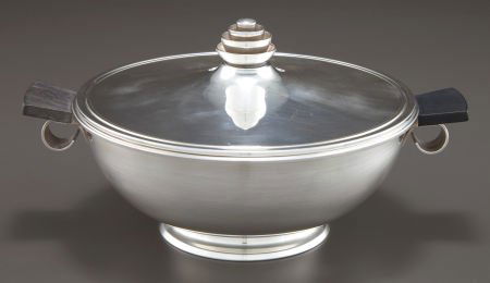 A C. M. COHR DANISH SILVER PLATE AND EBONY COVER: A C. M. COHR DANISH SILVER PLATE AND EBONY COVERED SERVER C. M. Cohr, Fredericka, Den