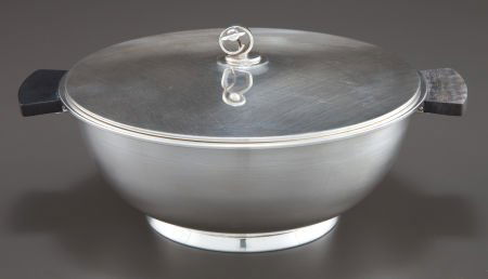 A C. M. COHR DANISH SILVER PLATE AND EBONY COVER: A C. M. COHR DANISH SILVER PLATE AND EBONY COVERED SERVER C. M. Cohr, Fredericka, Den