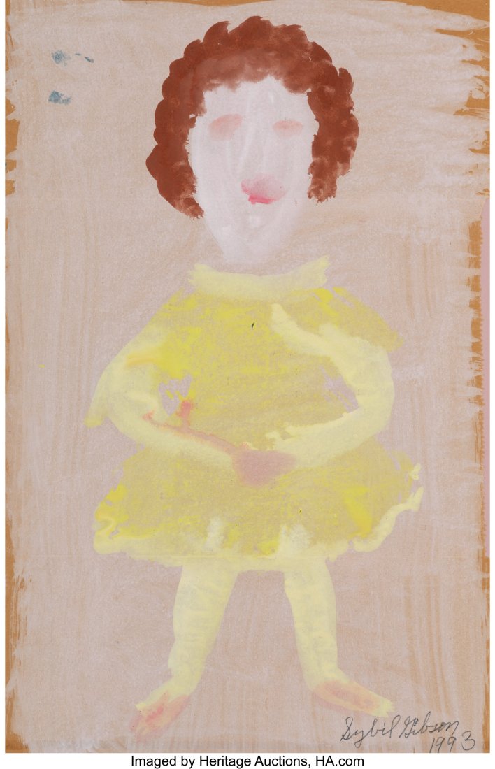 Sybil Gibson (American, 1908-1995) Girl in a Yel: Sybil Gibson (American, 1908-1995) Girl in a Yellow Dress, 1993 Watercolor on paper 21-1/4 x 14-1/4 inches (54.0 x 36.2 cm) (sheet) Sign