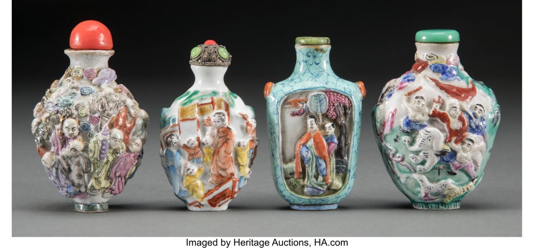 A Group of Four Chinese Snuff Bottles, 19th cent: A Group of Four Chinese Snuff Bottles, 19th century and later Marks: four-character mark 3-1/4 x 1-7/8 x 1-7/8 inches (8.3 x 4.8 x 4.8 cm) (