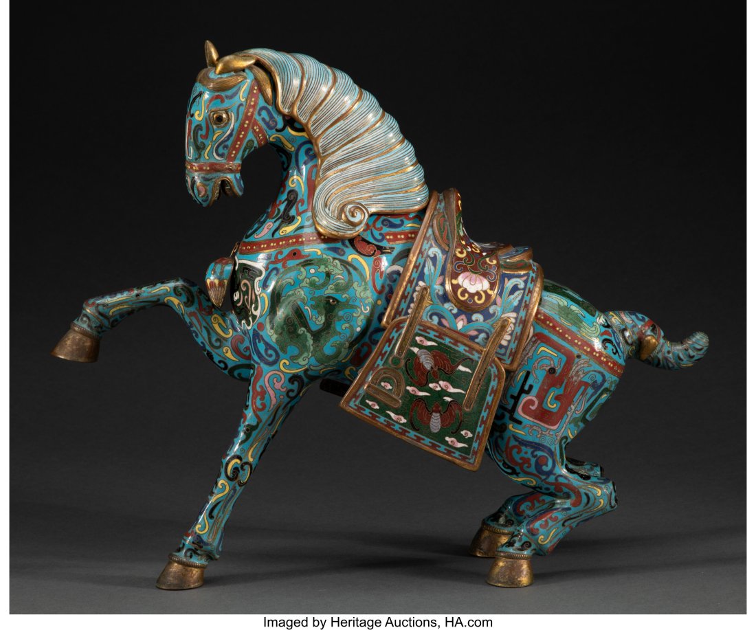 A Chinese Cloisonné Horse Marks: 35 16 x 20 x 5: A Chinese Cloisonné Horse Marks: 35 16 x 20 x 5-1/2 inches (40.6 x 50.8 x 14.0 cm) HID03101062020 © 2024 Heritage Auctions | All Rights Reserv