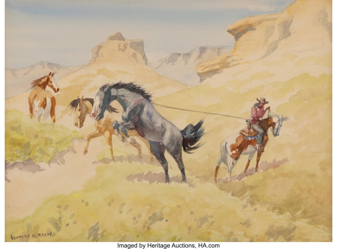 Leonard Howard Reedy (American, 1899-1956) Captu: Leonard Howard Reedy (American, 1899-1956) Captured Pony Watercolor and pencil on board 8 x 11 inches (20.3 x 27.9 cm) (sight) Signed lower left&colon
