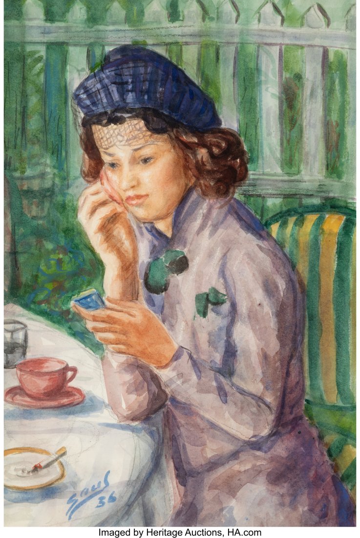 Saul Kovner (American, 1904-1981) Girl Making Up: Saul Kovner (American, 1904-1981) Girl Making Up, 1936 Watercolor and pencil on paper 15-1/4 x 10-1/4 inches (38.7 x 26.0 cm) (sight) Si