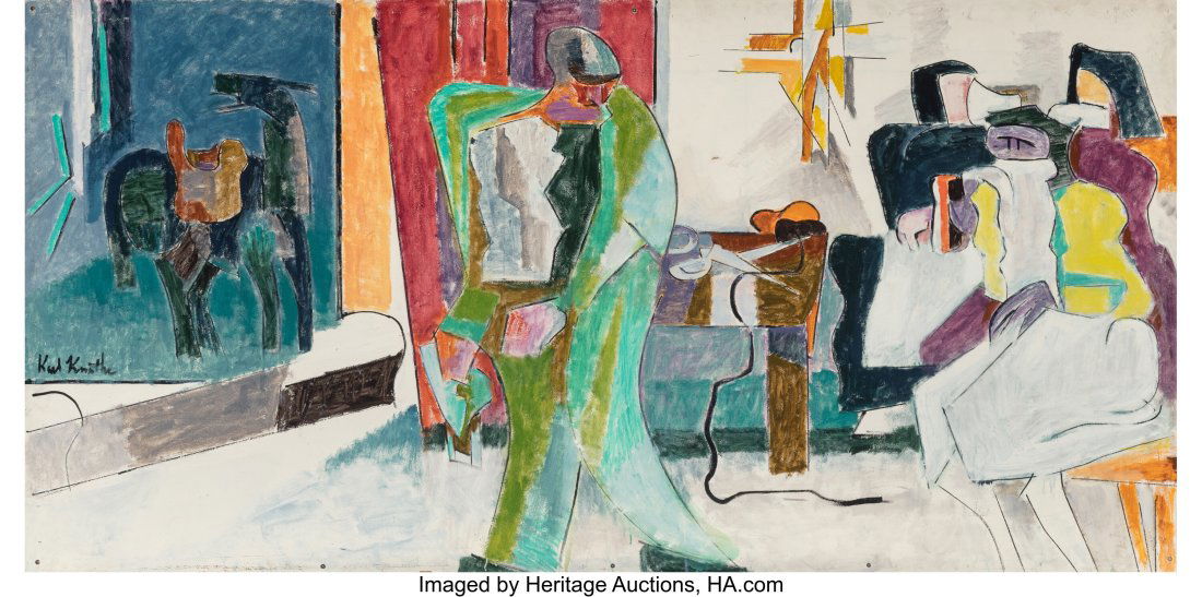Karl Knaths (American, 1891-1971) Mourners Oil o: Karl Knaths (American, 1891-1971) Mourners Oil on Masonite 45 x 90 inches (114.3 x 228.6 cm) Signed center left: Karl Knaths Property from Tamara and Mich
