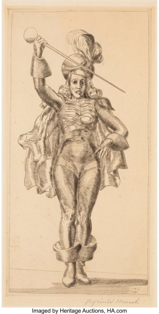 Reginald Marsh (American, 1898-1954) Drum Majore: Reginald Marsh (American, 1898-1954) Drum Majorette, from Laurels, 1940; printed and published 1947 Engraving on wove paper 11-5/8 x 5-7/8 inches (29&peri