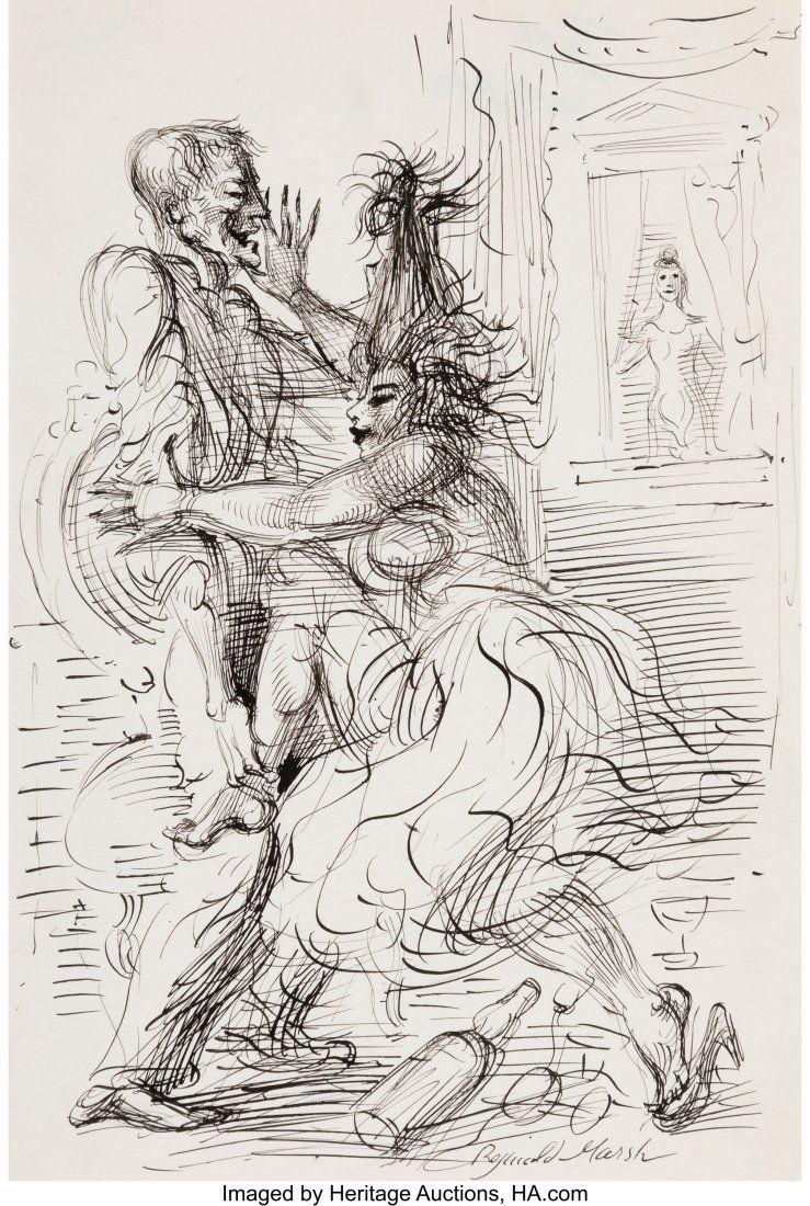Reginald Marsh (American, 1898-1954) Risque Busi: Reginald Marsh (American, 1898-1954) Risque Business Ink on paper 11 x 7-1/4 inches (27.9 x 18.4 cm) Signed lower right: Reginald Marsh PROVENANCE&col