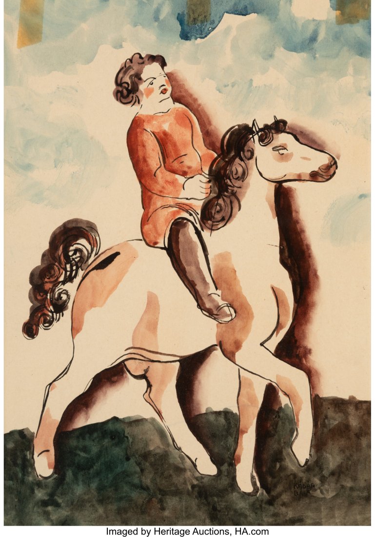 Béla Kádár (Hungarian, 1877-1955) Girl on hor: Béla Kádár (Hungarian, 1877-1955) Girl on horse Watercolor on paper laid on board 11-5/8 x 8-1/8 inches (29.5 x 20.6 cm) (shee