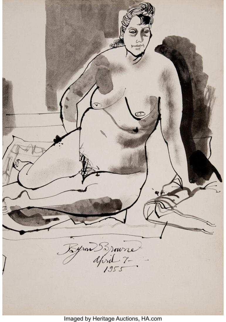 Byron Browne (American, 1907-1961) Nude, April 1: Byron Browne (American, 1907-1961) Nude, April 1955 Ink on paper 20 x 14-1/4 inches (50.8 x 36.2 cm) (sheet) Signed and dated lower center&c