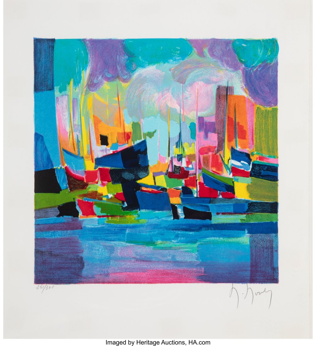 Marcel Mouly (French, 1918-2008) Les Paquebots;: Marcel Mouly (French, 1918-2008) Les Paquebots; Les Coques Poulsres (two works) Lithographs in colors on wove paper 14-1/4 x 20-1/4 inches (36.2 x 51