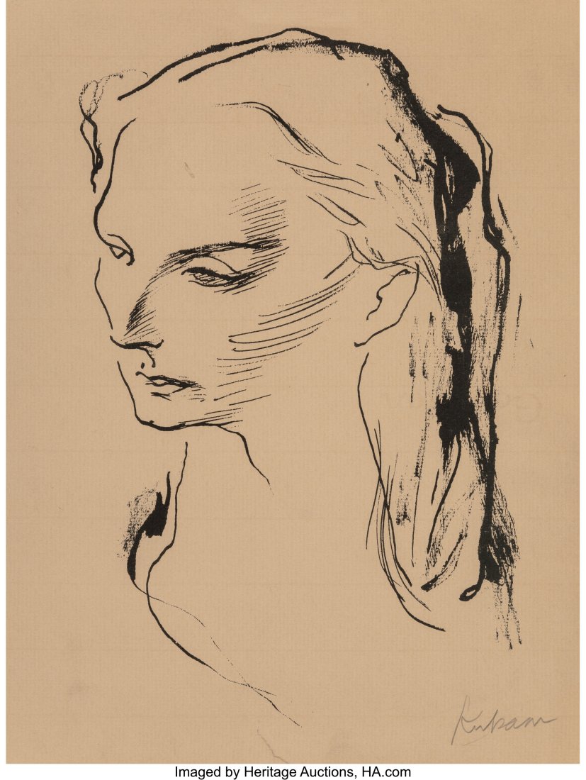 Earl Cavis Kerkam (American, 1890-1965) Portrait: Earl Cavis Kerkam (American, 1890-1965) Portrait Ink on paper 12-7/8 x 10 inches (32.7 x 25.4 cm) (sheet) Signed lower right: Kerham Propert