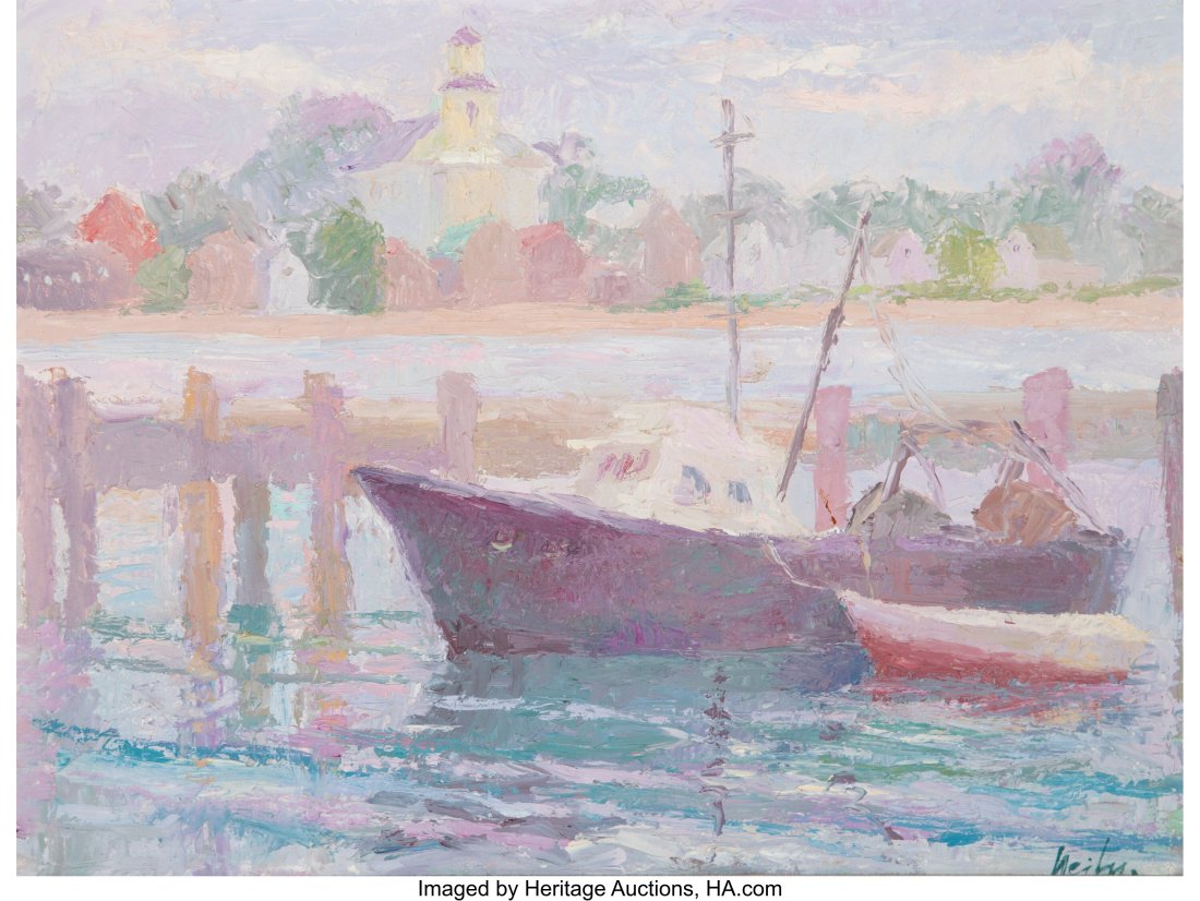 Hilda Neily (American, b. 1947) Provincetown Har: Hilda Neily (American, b. 1947) Provincetown Harbor, 1994 Oil on board 12 x 16 inches (30.5 x 40.6 cm) Signed lower right: Neily Titled and d