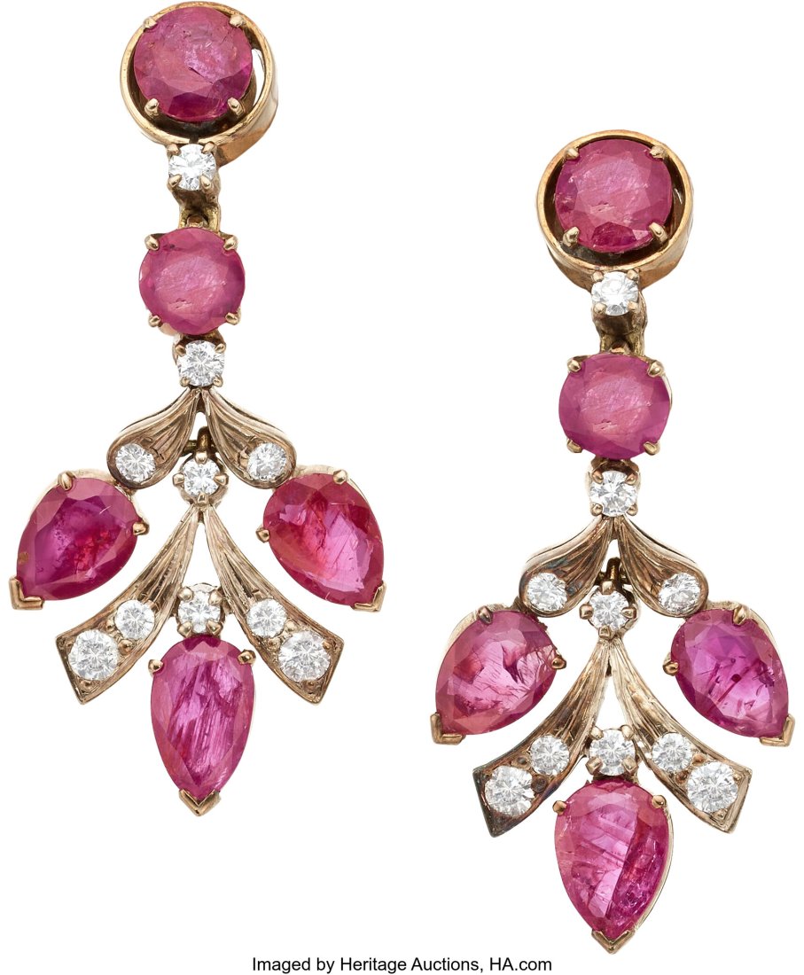 Burma Ruby, Diamond, Rose Gold, Silver Earrings (1 of 3)