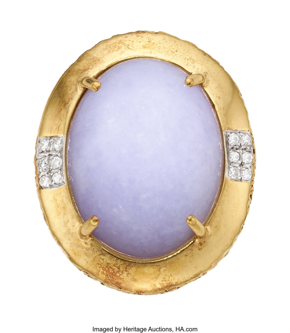 Lavender Jadeite Jade, Diamond, Gold Ring  Stone (1 of 4)