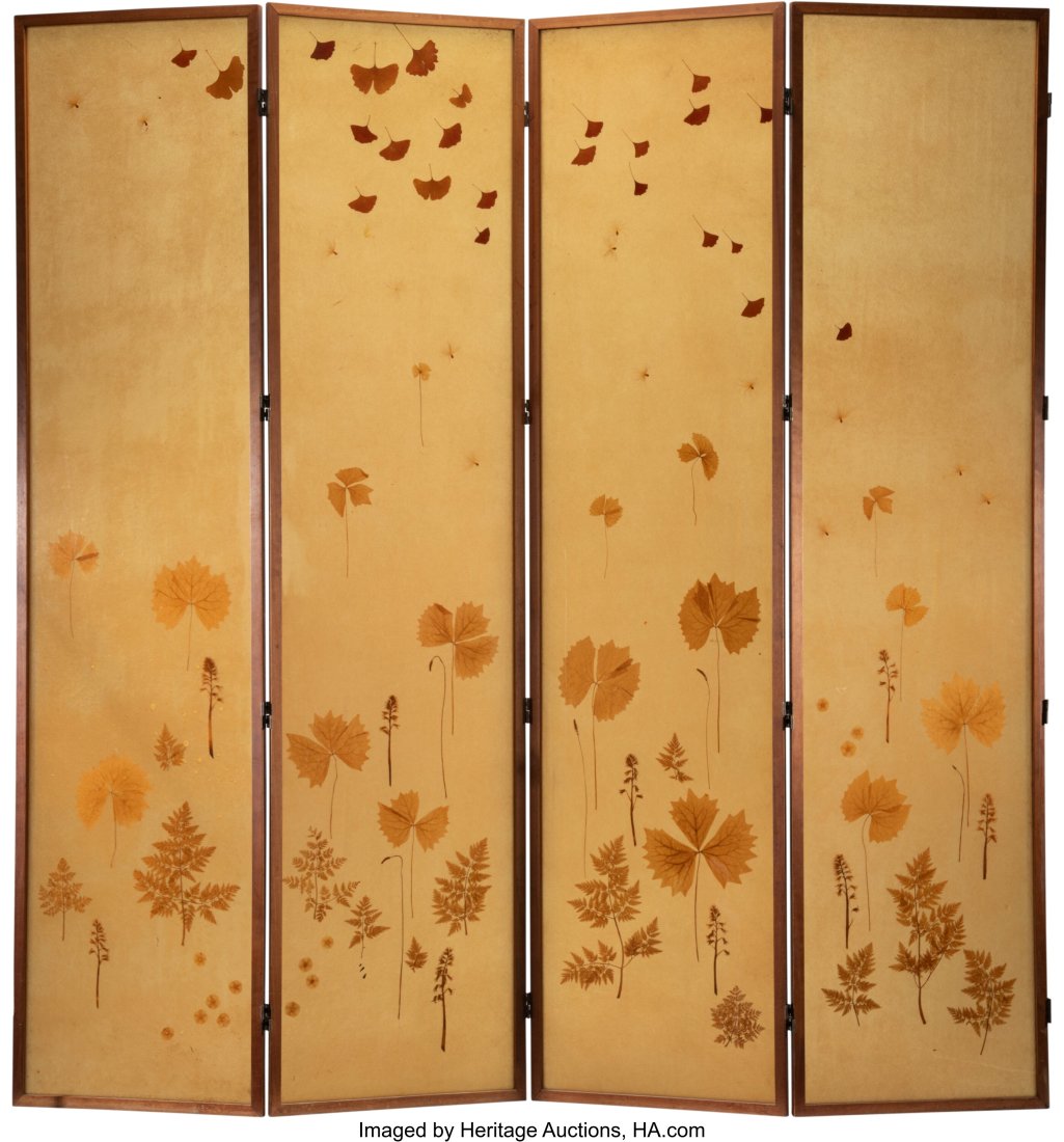 Russell Barr Williamson (American, 1884-1964) Fo: Russell Barr Williamson (American, 1884-1964) Four Panel Glass Inset Folding Screen Glass and wood 79-1/2 x 19 inches (201.9 x 48.3 cm) (each, pa