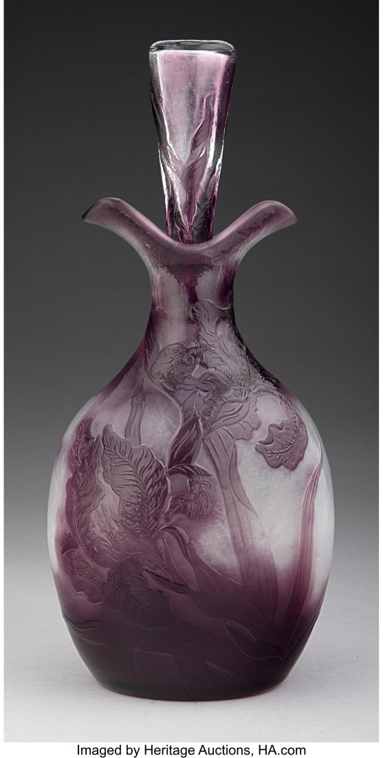 79229 Gallé Firepolished Cameo Glass Iris Decanter, Auction