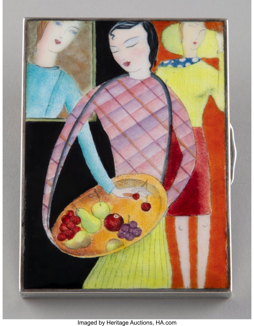 Rare Paul László and Maria Rott Enameled Silve: Rare Paul László and Maria Rott Enameled Silver Cigarette Case, circa 1925 Marks: STERLING, R-8 3-1/2 x 2-5/8 x 0-1/2 inches (8.9 x 6.7 x