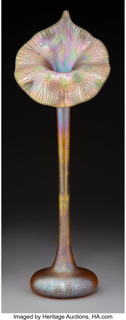 Tall Tiffany Studios Favrile Glass Jack-in-the-P: Tall Tiffany Studios Favrile Glass Jack-in-the-Pulpit Vase, circa 1910 Marks: 7905C L.C. Tiffany-Favrile 19-3/4 inches (50.2 cm) HID03101062020 © 20