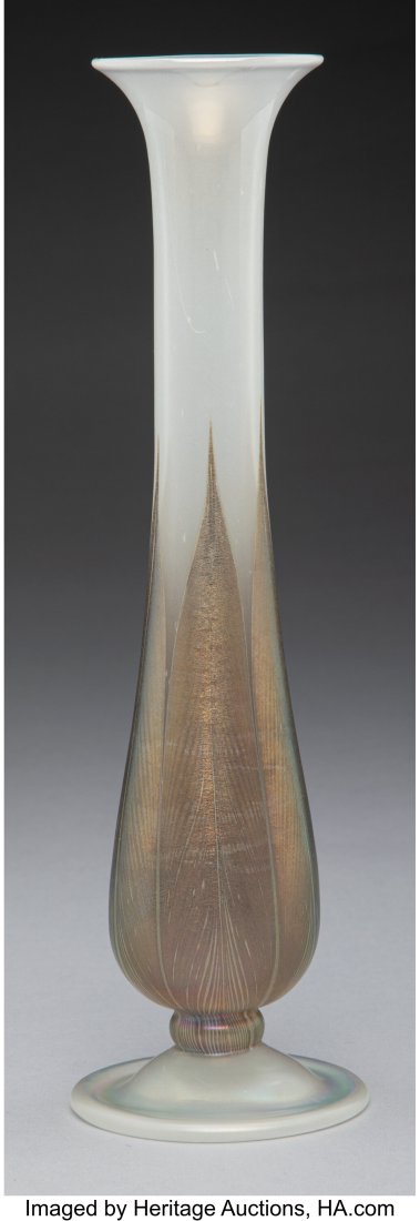 Tiffany Studios Favrile Glass Pulled Feather Vas: Tiffany Studios Favrile Glass Pulled Feather Vase, circa 1910 Marks: 7142 N 1502 L.C. Tiffany-Inc. Favrile 10 inches (25.4 cm) HID03101062020 © 2