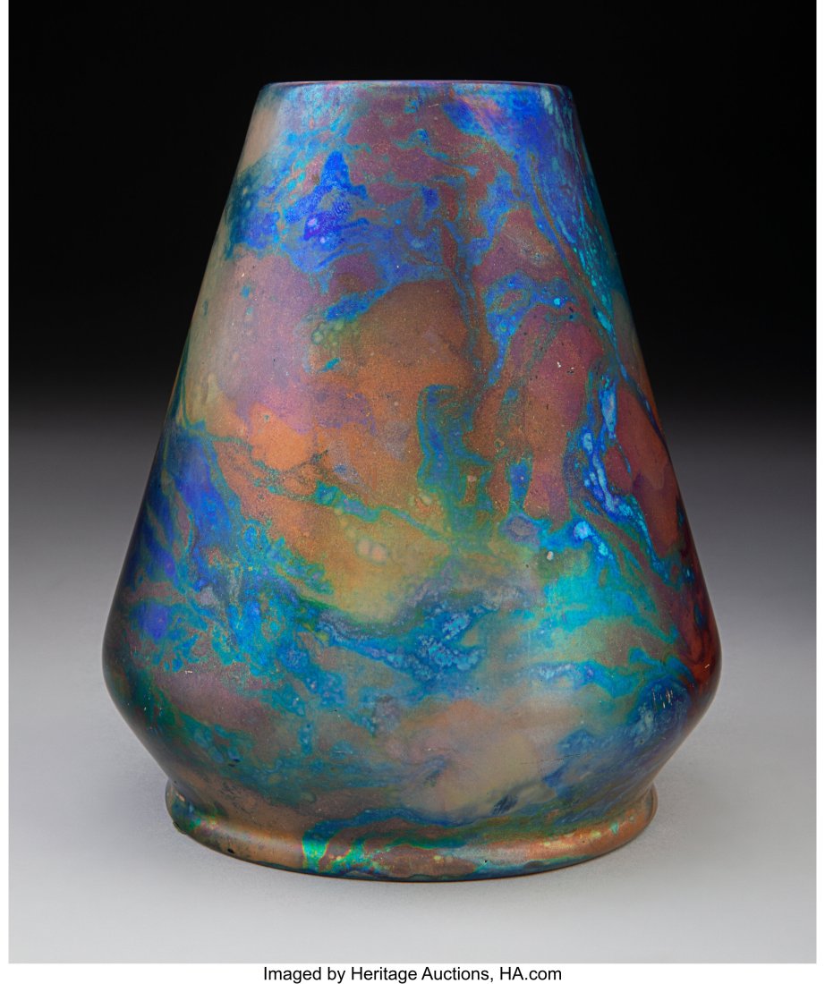 Zsolnay Marbleized Eosin Glazed Vase, circa 1905: Zsolnay Marbleized Eosin Glazed Vase, circa 1905 Marks: ZSOLNAY PECS, (five churches seal), 7785 7-1/8 inches (18.1 cm) Property from an Importan