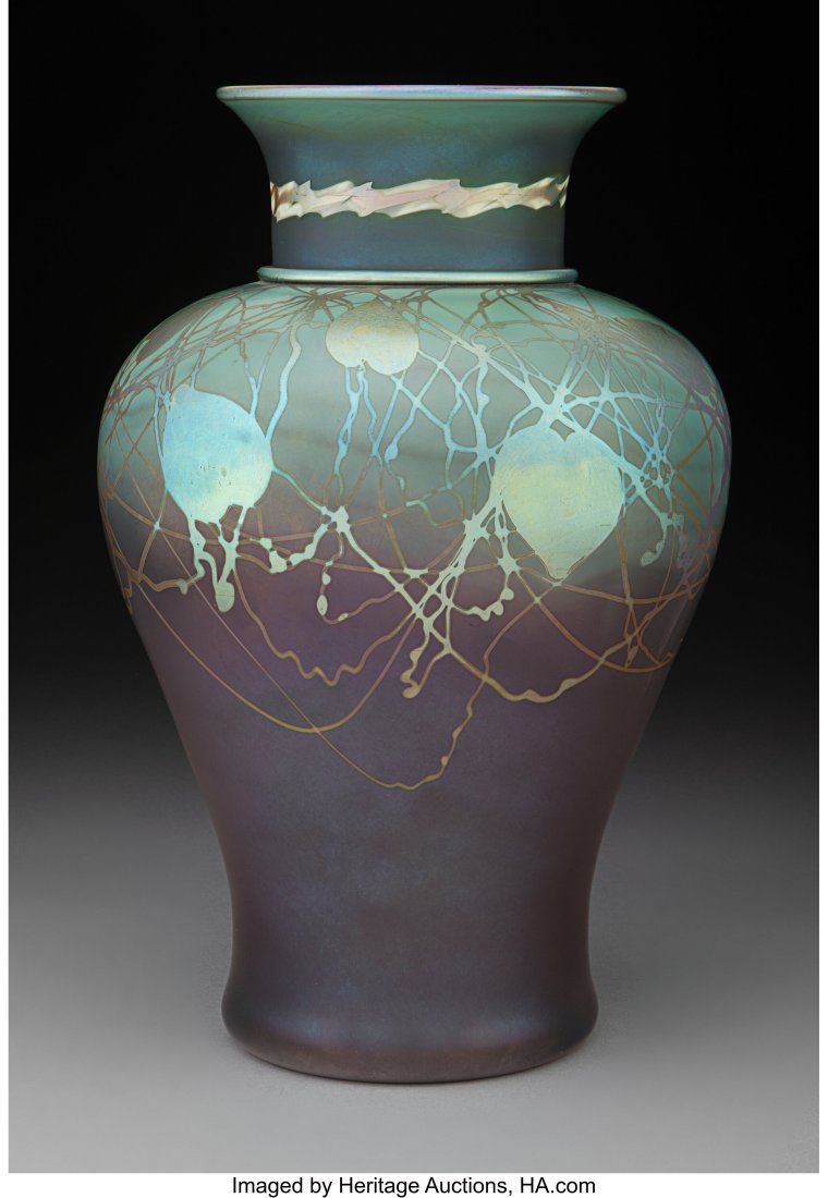 Fine Steuben Decorated Tyrian Glass Vase with In: Fine Steuben Decorated Tyrian Glass Vase with Intarsia Collar, circa 1916 Marks: Tyrian 10-1/4 inches (26.0 cm) PROVENANCE: Jaremos, Flower Mound, Te