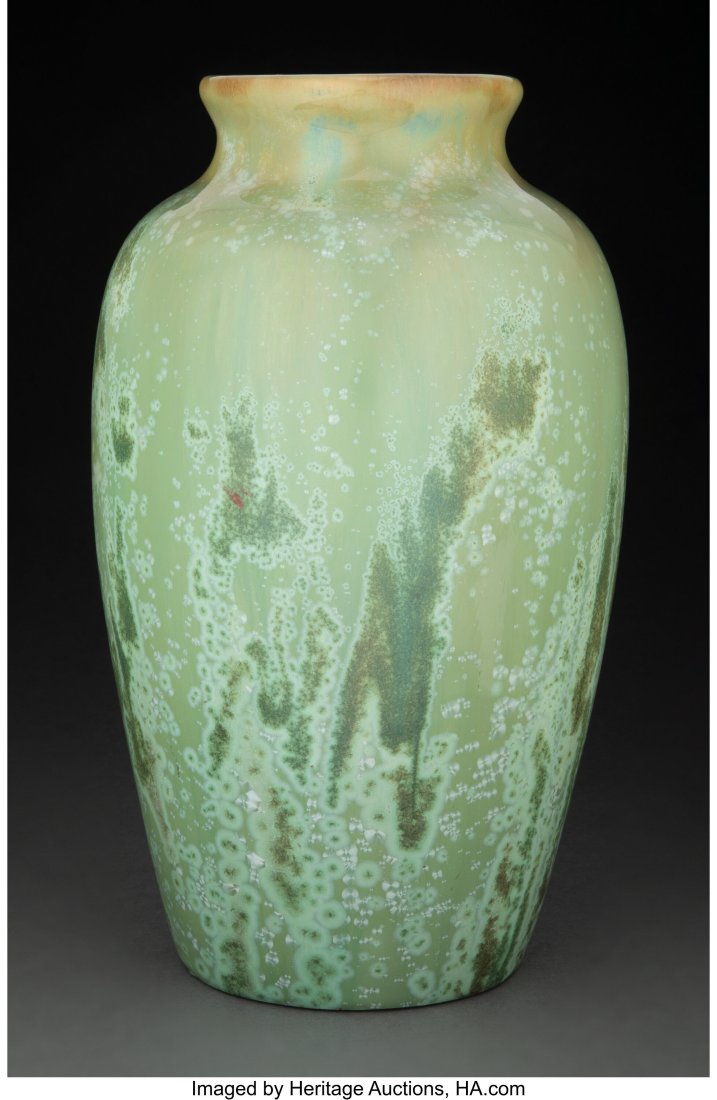 Fulper Pottery Cucumber Crystalline Glazed Vase,: Fulper Pottery Cucumber Crystalline Glazed Vase, circa 1915 Marks: FULPER 11-3/4 inches (29.8 cm) Property from an Important Private Collection of Art Pottery HID03101