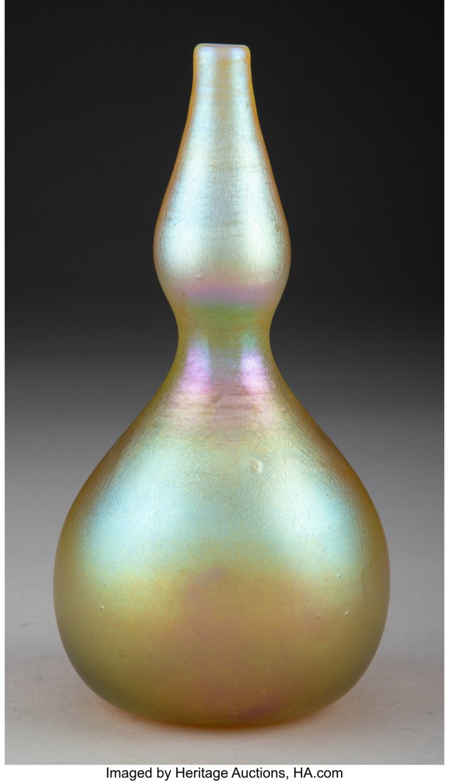 Tiffany Studios Favrile Glass Double Gourd Vase,: Tiffany Studios Favrile Glass Double Gourd Vase, circa 1910 Marks: N1568 6-1/4 inches (15.9 cm) HID03101062020 © 2024 Heritage Auctions | All Rights Reserved