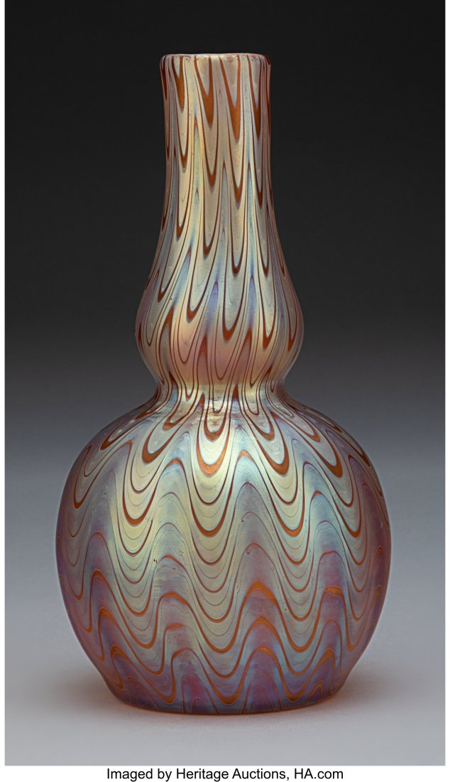 Loetz Phaenomen (Gre 6893) Glass Vase, circa 190: Loetz Phaenomen (Gre 6893) Glass Vase, circa 1900 Marks: Loetz, Austria 8 inches (20.3 cm) HID03101062020 © 2024 Heritage Auctions | All Rights R