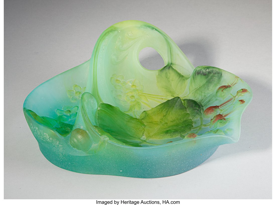 Daum Pâte de Verre Floral Dish, early 20th cent: Daum Pâte de Verre Floral Dish, early 20th century Marks: DAUM, (Cross of Lorraine), NANCY 3-1/4 x 8-1/2 inches (8.3 x 21.6 cm)