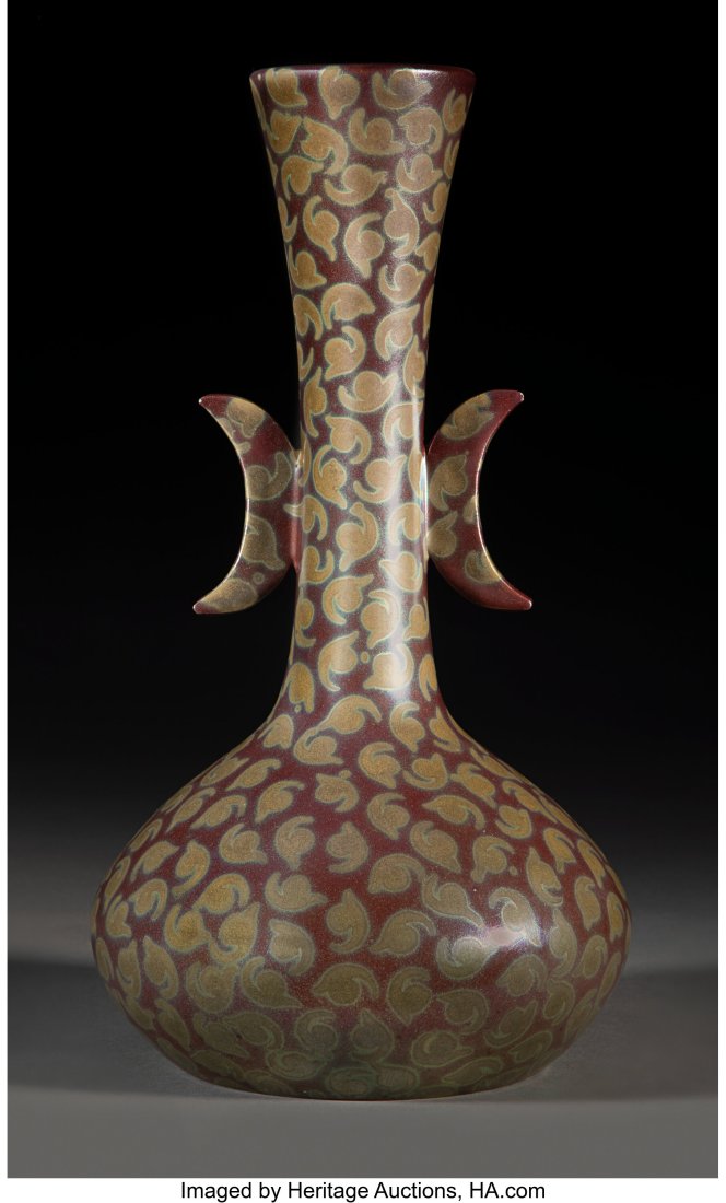 Clément Massier Lustre Glazed Two-Handled Stone: Clément Massier Lustre Glazed Two-Handled Stoneware Vase, 1890 Marks: C.M., Golfe-Juan, ·A·M·, 1890 12-1/2 inches &