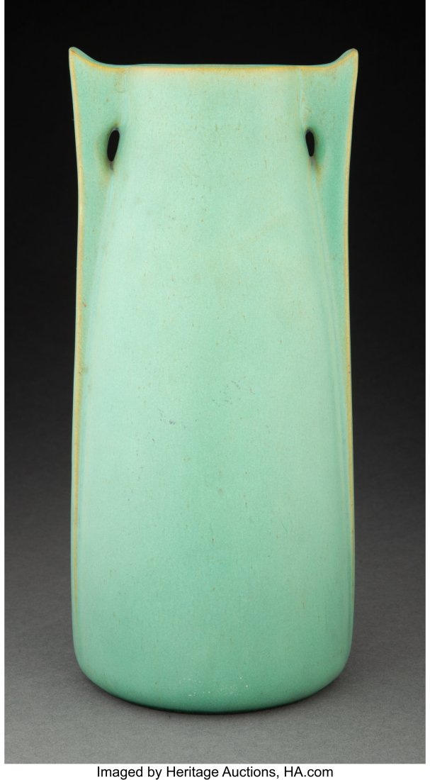 William Bryce Mundie for Teco Pottery Glazed Ear: William Bryce Mundie for Teco Pottery Glazed Earthenware Two-Handled Vase, circa 1904 Marks: TECO 11 inches (27.9 cm) Property from an Important Private Collection of Art