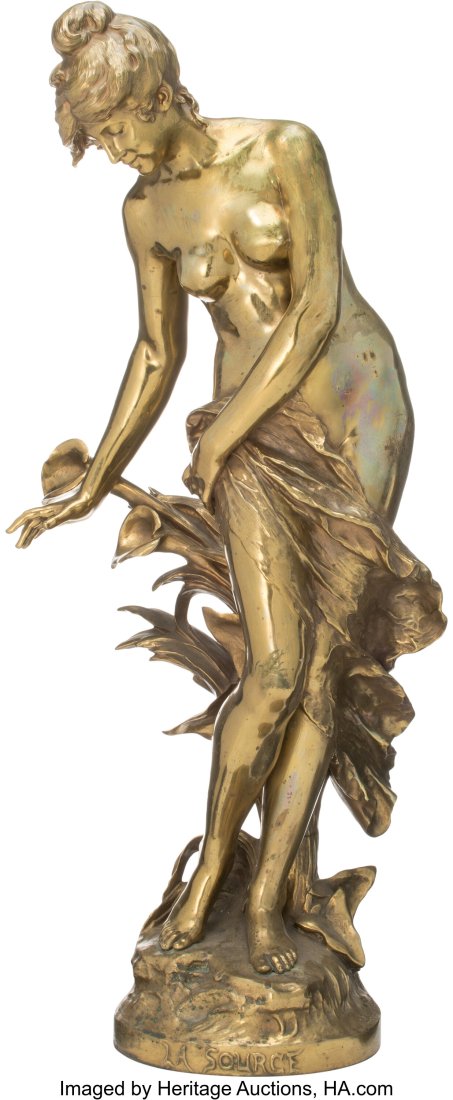 Auguste Moreau (French, 1834-1917) La Source, la: Auguste Moreau (French, 1834-1917) La Source, late 19th century Gilt bronze 38-5/8 inches (98 cm) high Inscribed to base: Aug. Moreau Property from the