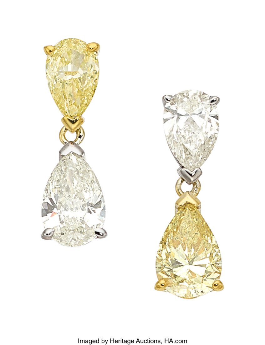 Fancy Yellow Diamond, Diamond, Gold Earrings   S (1 of 3)