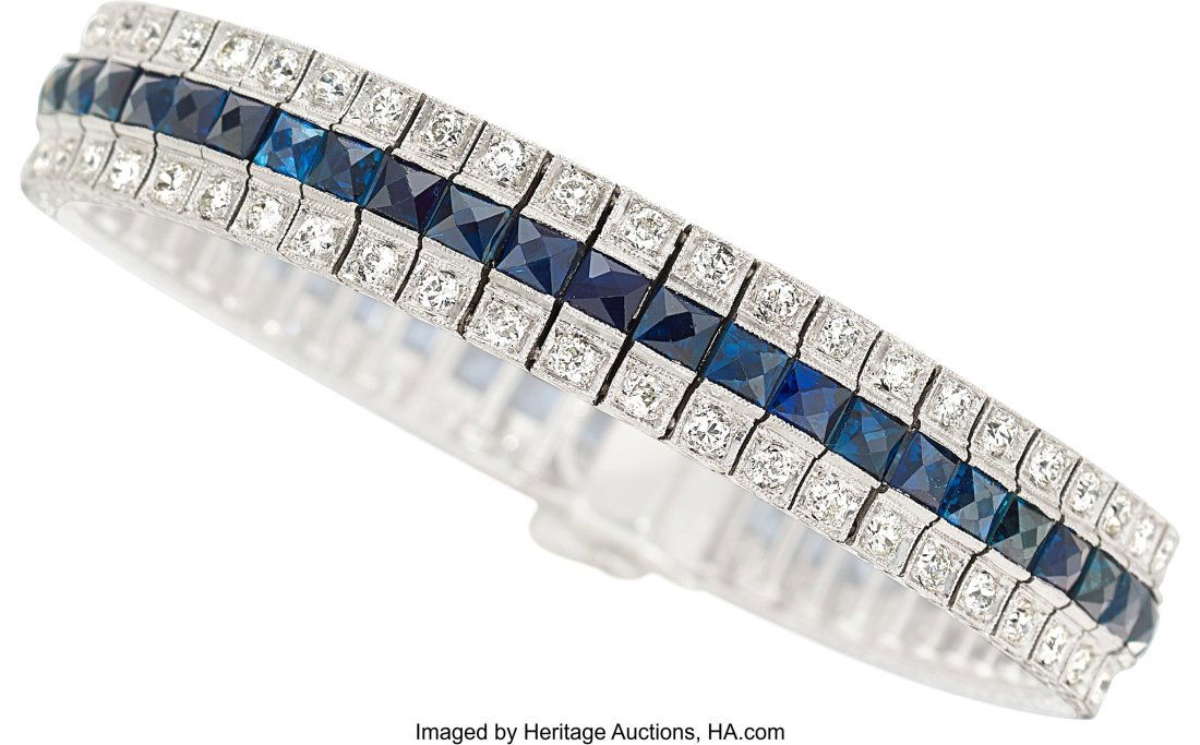 Diamond, Sapphire, Platinum Bracelet  Stones: Tr (1 of 1)