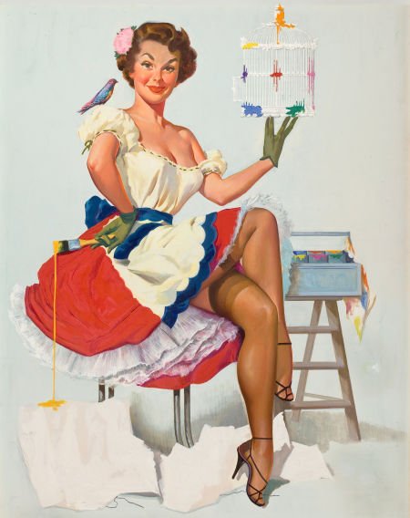 PETER DARRO (American, b. 1917) Painting the Bir: PETER DARRO (American, b. 1917) Painting the Birdcage Gouache and temper