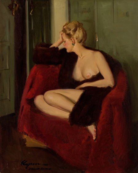 GIL ELVGREN (American, 1914-1980) Nude, circa 19: GIL ELVGREN (American, 1914-1980)Nude, circa 1940sOil on canvas27