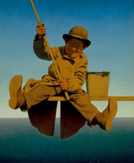 MAXFIELD PARRISH (American, 1870-1966) Fisherman: MAXFIELD PARRISH (American, 1870-1966)Fisherman on Pier, LIFE Magazine cover</