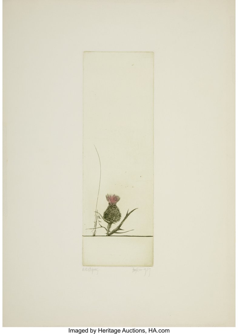 Leonard Baskin (American, 1922-2000) Thistle, 19: Leonard Baskin (American, 1922-2000) Thistle, 1957 Etching in colors on wove paper 20-3/4 x 14-1/2 inches (52.7 x 36.8 cm) (sheet) Artis