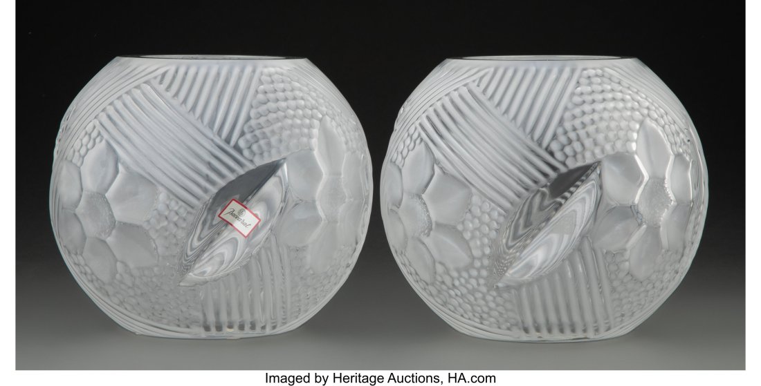 Two Baccarat Glass Floreila Vases Accompanied by: Two Baccarat Glass Floreila Vases Accompanied by Original Fitted Box, 20th century Marks: BACCARAT, (goblet-decanter-cup), FRANCE 7-1/4 x 8 inches (18&period