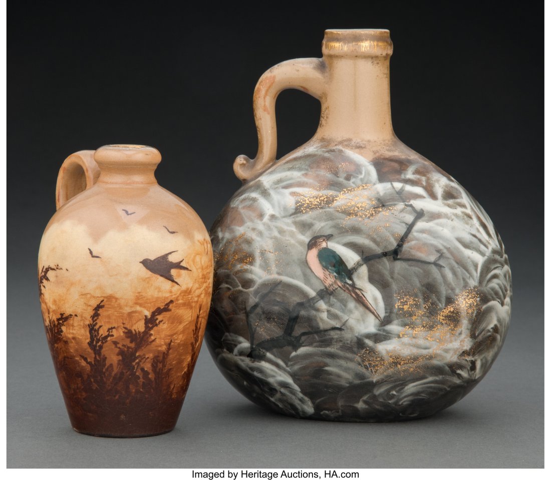 Two Rookwood Pottery Limoges Style Jugs, 1883 Ma: Two Rookwood Pottery Limoges Style Jugs, 1883 Marks: (Rookwood cipher) (various) 6-7/8 inches (17.5 cm) (tallest) The group comprising&co