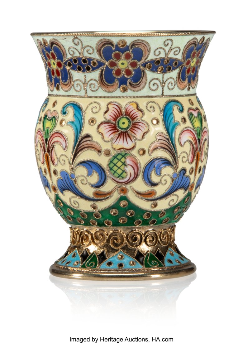 A Russian Cloisonné Enameled Gilt Silver Beaker (1 of 3)