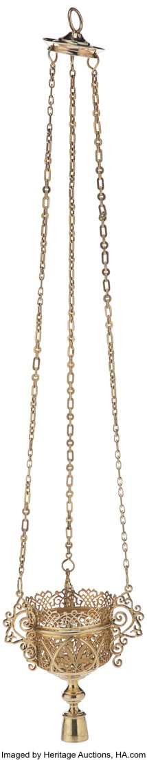 A Russian Art Nouveau Gilt Silver Lampada Indist: A Russian Art Nouveau Gilt Silver Lampada Indistinct marks, Moscow, circa 1899 21-3/4 x 4-1/8 inches (55.2 x 10.5 cm) 210 grams (gross) Of typical
