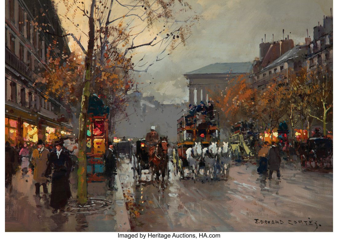 Edouard-Léon Cortès (French, 1882-1969) Rue Ro: Edouard-Léon Cortès (French, 1882-1969) Rue Royale et la Madeleine, 1905 Oil on canvas 13-1/4 x 18-1/4 inches (33.7 x 46.4 cm) Signed lower right: Edouard Cortès. PROVENANCE: The artist; Arnot Gall